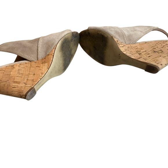 Nine West Open Toe Sling Back Wedge Ankle Booties Tan 6.5 - Picture 6 of 6